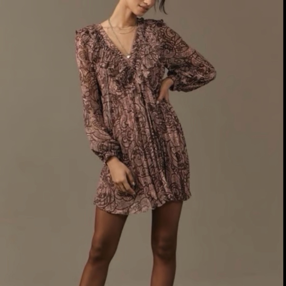 Anthropologie Pleated Ruffle Dress-M